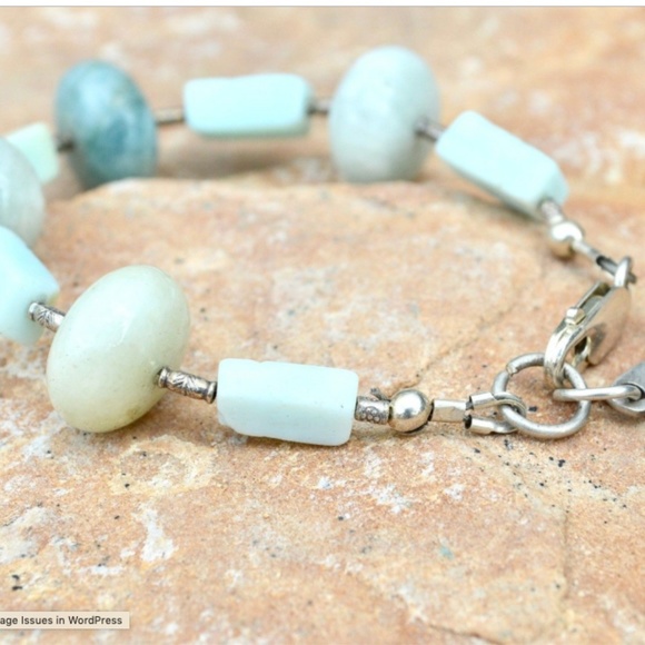 Aquamarine Peruvian Opal Sterling Silver Bracelet - Picture 5 of 7